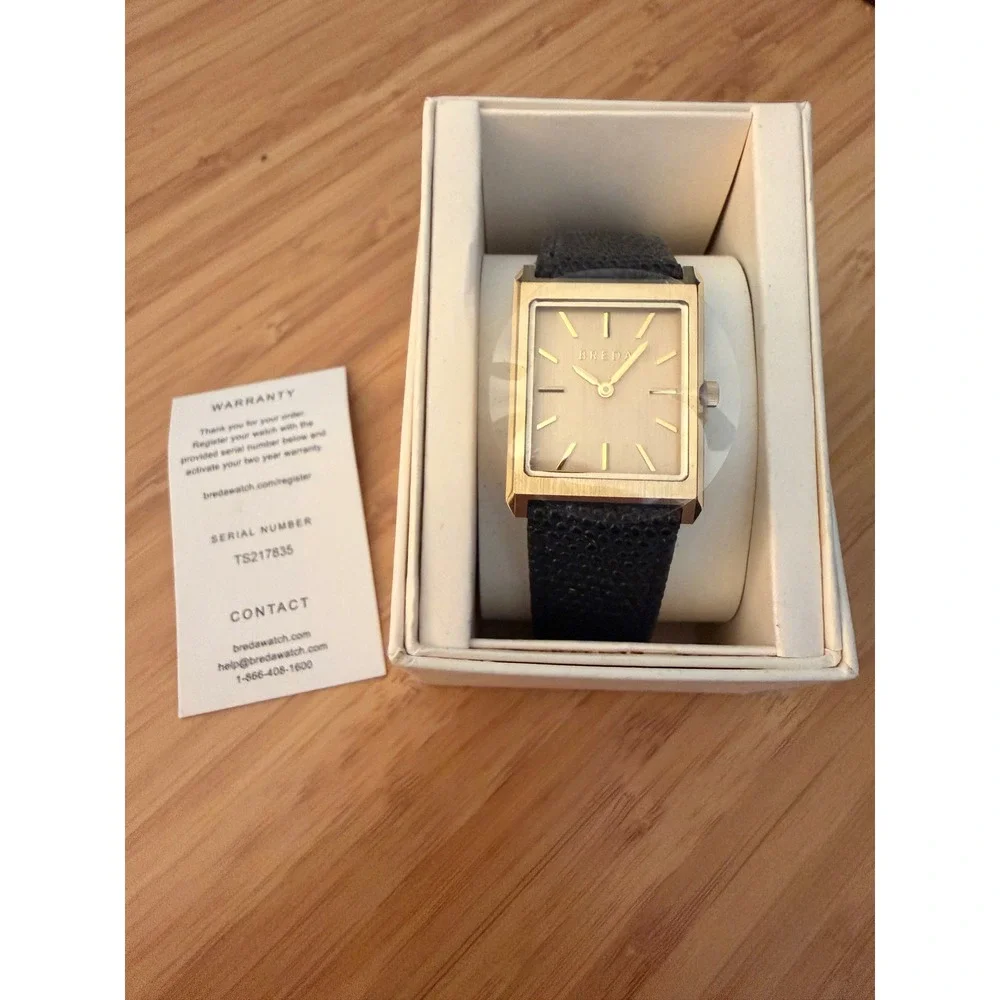 Breda Virgil 1736f Rectangular Watch OS Gold Black